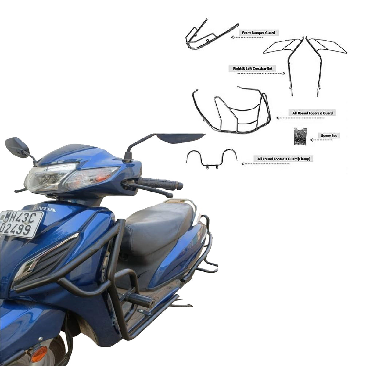 Leg Guard Activa Side Guard Honda,TVS Silver Stainless Steel