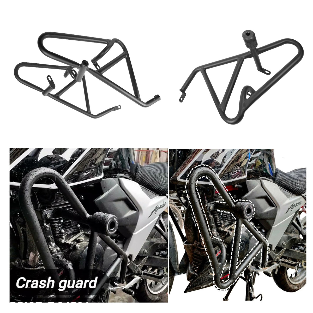 Heavy Quality Metal Crash guard With Slider For TVS Apache RTR 160