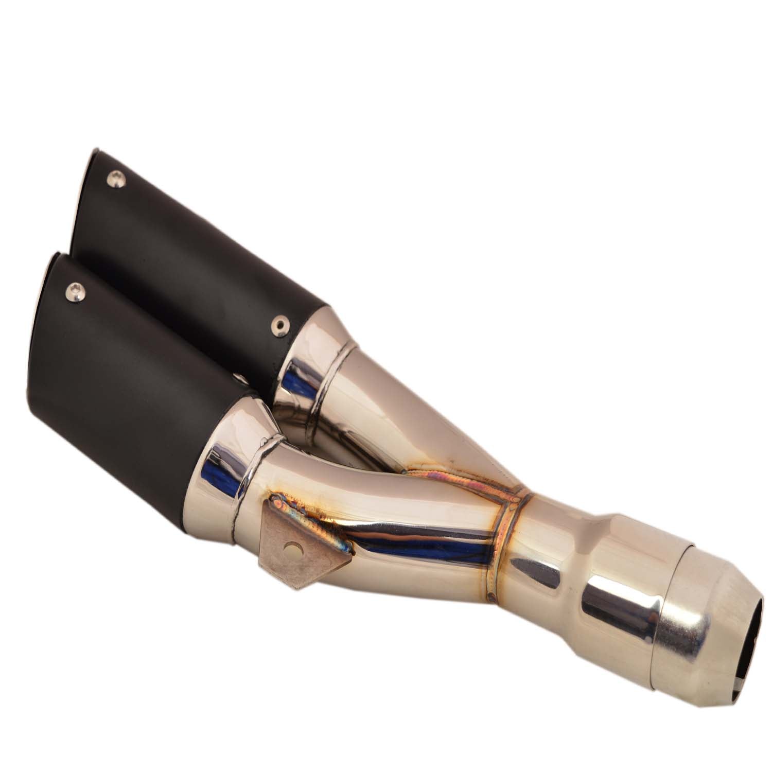 Universal Motorcycle Twin Silencer Exhaust Muffler - 350mm Length, Fits 38-51mm Inlet, Black